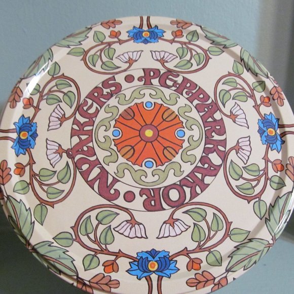 Nyåkers Pepparkakor Swedish Cookie Tin Tan Green Blue Floral - Picture 13 of 15